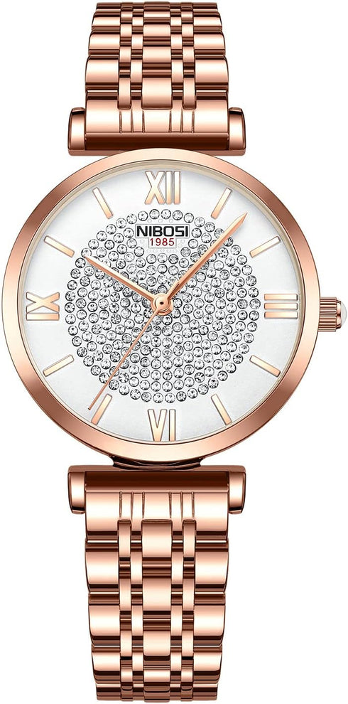 NIBOSI Women's Watch Analog Quartz Rose Gold Diamond Wrist Watch for Ladies Stylish Stainless Steel Gold Dress Watch Girl Gift...