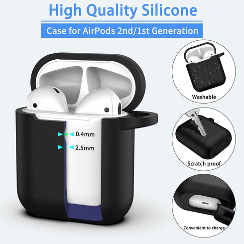for AirPod Case Cover, Military Grade Anti-Fall Soft Silicone Shock-Absorbing Protective AirPod 2&1 Generation Case Skin Touch with Keychain and C...