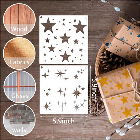 12 Pieces Sparkle Star Stencil Stars Background Craft Stencils Mixed Media Stencils for Painting on DIY Card Making Scrapbook Paper Fabric Pillows...