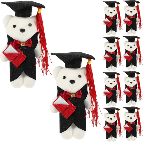Mini Plush Graduation Bear 10pcs Stuffed Animal with Grad Cap Flower Bear Doll Bouquet Decor Class of 2024 Graduation Present for College High Sch...
