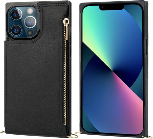 Bocasal Crossbody Wallet Case for iPhone 13 Pro Max with RFID Blocking Card Slot Holder, Magnetic Flip Folio Purse Case, PU Leather Zipper Handbag...