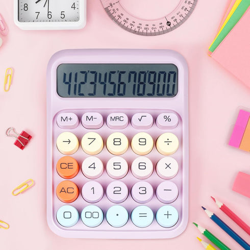 Mechanical Switch Calculator with Big Buttons, Calculators Desktop, 12 Digits, Large LCD Display, Desk Calculator, Cute Pink Calculator for Teache...