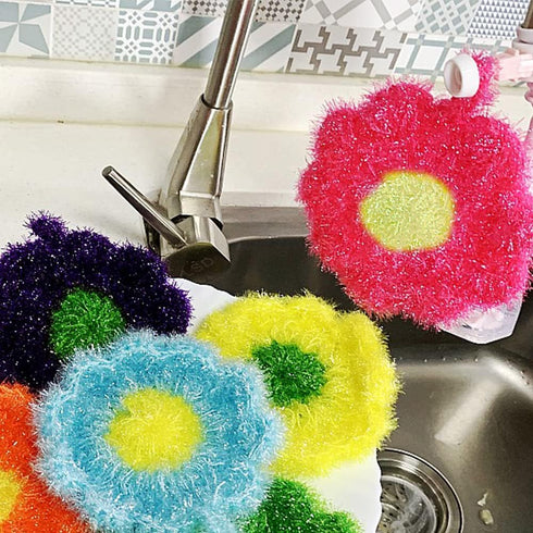 6 Pcs Flower Shaped Acrylic Dish Scrubbers, Colorful Kitchen Sponge Net Dish Cloths for Washing Dishes for Cookware, Tubs, Sinks...