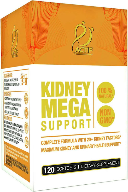Actif Kidney Mega Support with 10+ Advanced Factors, Boosts Healthy Kidney Function, Kidney Cleanse, Non-GMO, Fast Acting, Made in USA, 120 Count...