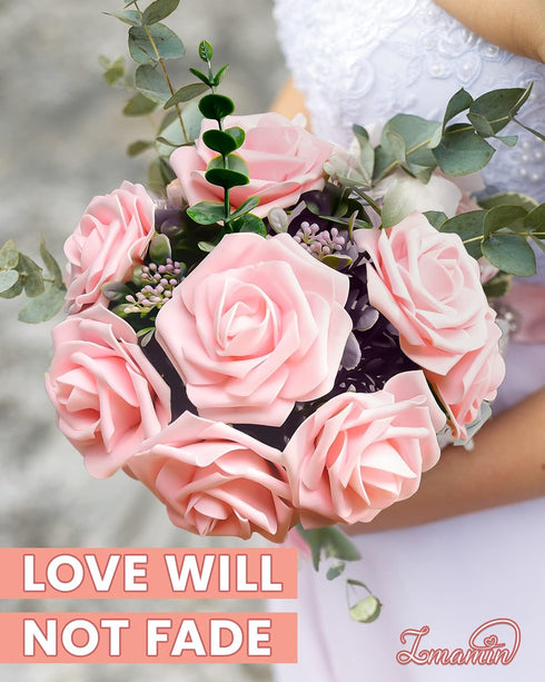 Artificial Flowers 25pcs Artificial Roses for Wedding Decoration, Fake Roses with Stems for DIY Bridal Shower, Wedding Bouquets, Party Table Cente...