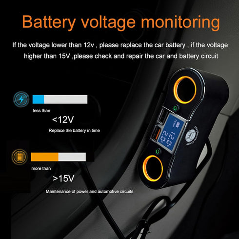 Dual USB Quick Charge QC3.0 Car Charger Adapter 2-Socket Cigarette Lighter Adapter with LED Voltmeter Suitable for Mobile Phones, car DVR, Navigat...
