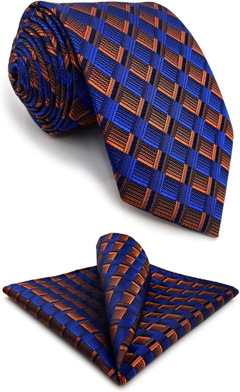S&W SHLAX&WING Ties for Men Blue Copper Necktie Set with Pocket Square Mens Gift...