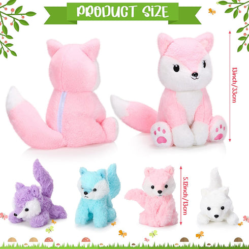 Valentine's Day Gifts 5 Pcs Fox Plush Toy Set 14 Inch Pink Mommy Fox Stuffed Animal with 4 Cute Plush Baby Foxes in Tummy Soft Cuddly Fox Plushie ...