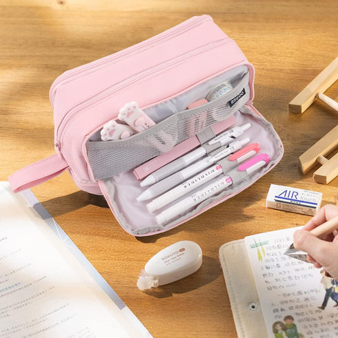 Large Capacity Pencil Case 4 Compartments, Pencil Case with Zipper Portable Handle, Aesthetic Pencil Case Stationery Organizer for Office College ...