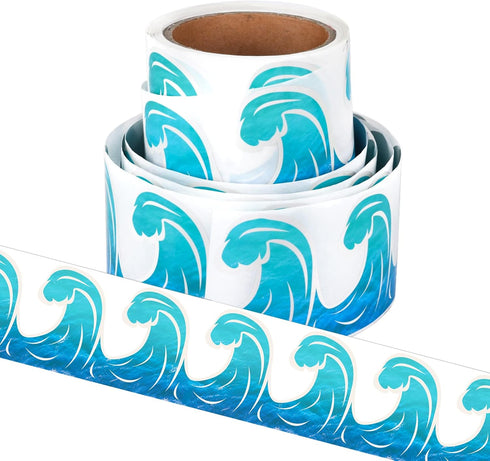 Ocean Waves Bulletin Board Border Trim Paper Self Adhesive Blue Bulletin Board Decorations Back to School Office Classroom Chalkboard Decorations ...