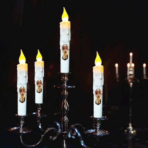 Primitive Battery Tapered Candles Flickering,Decorative Flameless Taper Candles with Timer,6.75Inch Girl Blessed Led Candlestic,Dripless Taper Can...
