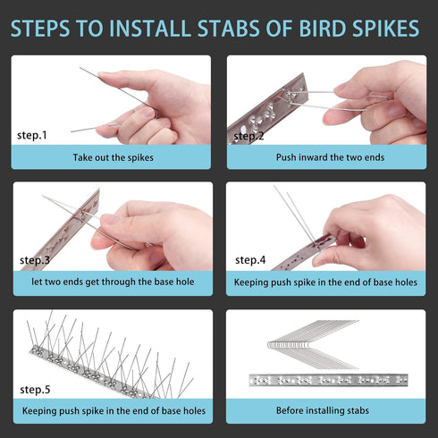 Hausse Stainless Steel Bird Spikes 4 Pack, Squirrel Small Birds Pigeons Crows and Woodpeckers Deterrent Devices Bird Repellent Spikes, Assemble Ea...