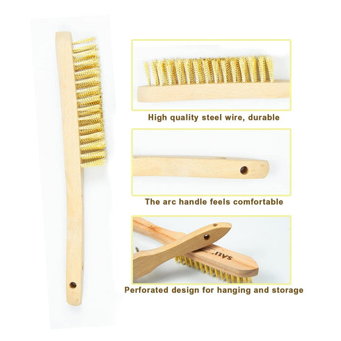 Heavy Duty Wire Brushes for Cleaning Rust Removal Brass Brush Tool for Automotive,Paint , Welding Slag,Grill,Household Clean 11" Long Curved Beech...