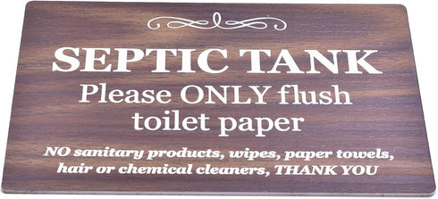 Septic Tank Adhesive Sign - Stylish Walnut Effect, Plaque for Toilet, Bathroom, W.C, Septic Tank...