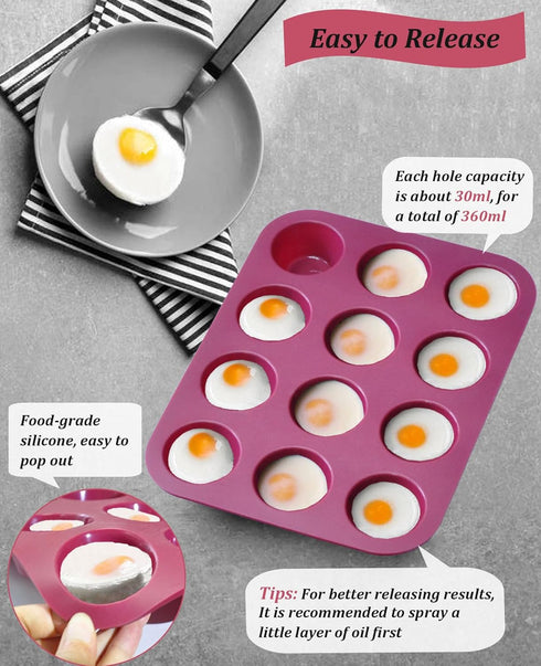 Silicone Mini Muffin Pan, 12-Cup Mini Cupcake Pan with Silicone Pastry Brush for Making Mini Egg Muffin, Keto Diet, BPA Free, Dark Red...