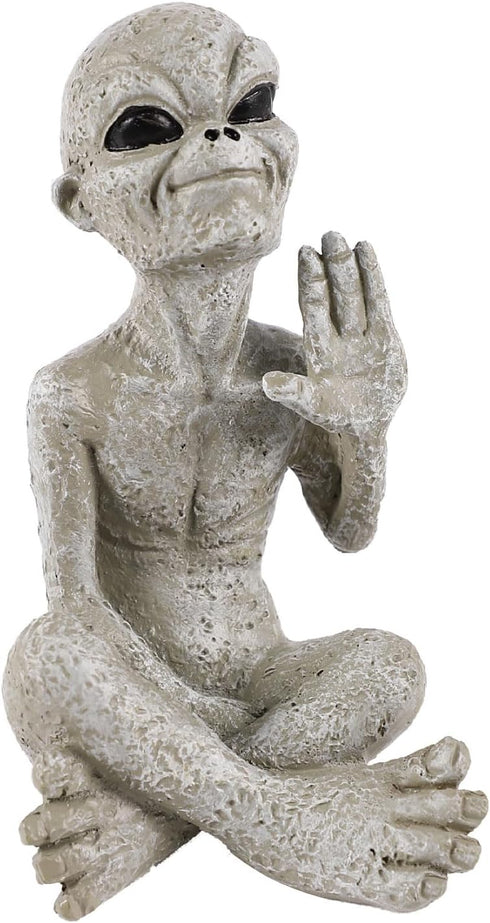 Alien Greetings Earthlings Sitting Statue 4.3" UFO Resin Figurine Decor for Garden Outdoor Space Decoration for Home Desk Indoor...