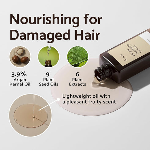 IUNIK Argan 3.9% Hair Oil Serum Nourishing for Dry and Damaged Hair - Anti Frizz Lightweight Hair Treatment Deep Conditioner Mask, Paraben and Sul...