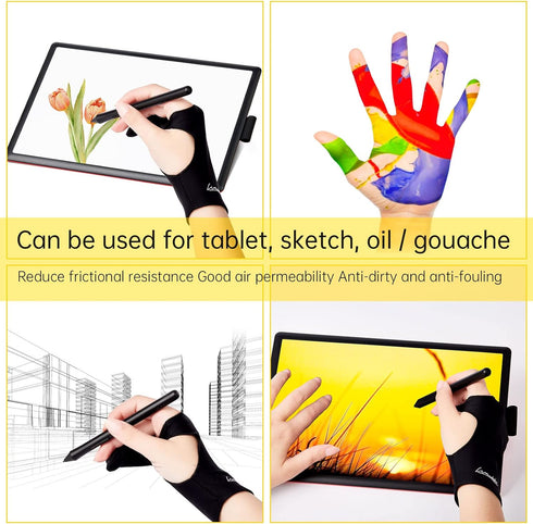 Digital Drawing Glove 2 Pack,Artist Glove for Drawing Tablet,ipad,Sketching,Art Glove with Two Finger for Right Hand and Left Hand ?Smudge Guard, ...