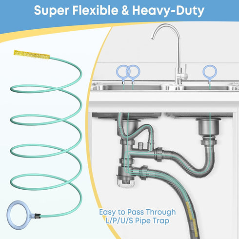Kelly's Collection 50 Inch Drain Snake Hair Clog Remover, Extra Long Sink Snake Anti-break Metal with Nylon Layer, Shower Snake Hair Drain Cleaner...