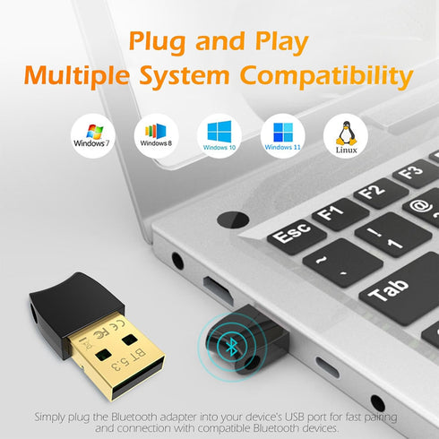 Bluetooth 5.3 USB Adapter for Desktop PC, Plug & Play Mini Dongle Receiver & Transmitter, Compatible with Laptop, Headphones, Keyboard, Mouse, Spe...