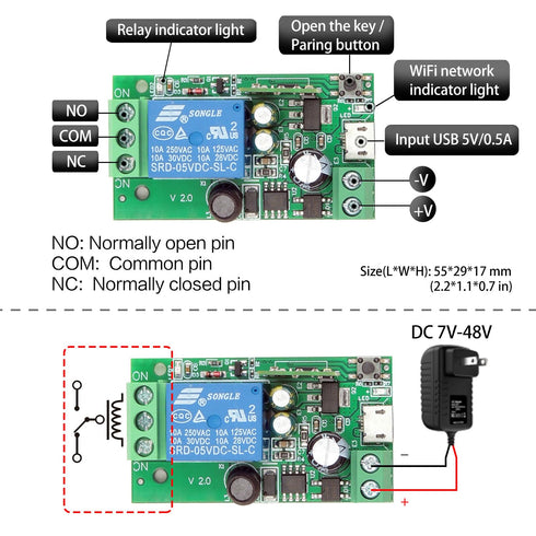 DieseRC 1 Channel WiFi Smart Switch, DC 5V 12V 24V 36V Passive Output Relay Module Ewelink APP WiFi Control Compatible with Alexa/Google Home, Inc...