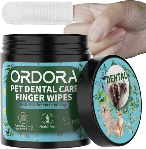 ORDORA PET Teeth Cleaning Wipes for Dogs & Cats, Dog Teeth Cleaning Finger Wipes - Dog Tooth Brushing Kit Dental Wipes - Reduces Plaque & Freshens...