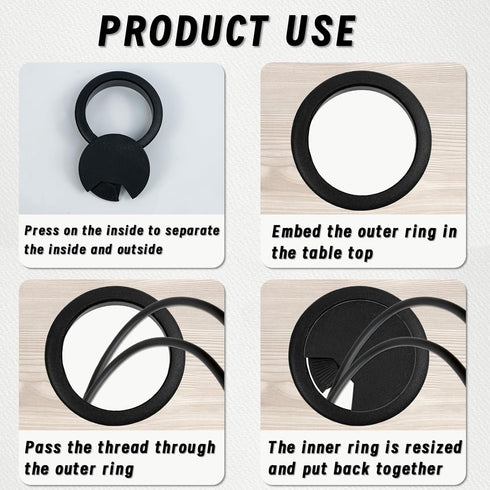 8 pcs 2 Inch 50 mm Plastic Desk Cord Cable Hole Wire Organizer Black Desk Grommet Adjustable Cord Cover (Black)...