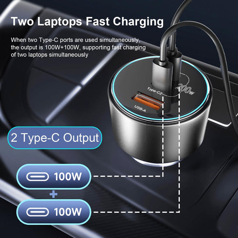200W USB C Car Charger, Graaci PD 100W Type C Car Charger Adapter, QC5 PPS 45W Super Fast Charging for MacBook Pro Air, iPhone 15 Pro Max, Galaxy ...