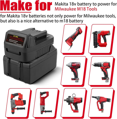 MT18ML Adapter for Makita 18V Li-ion Battery Convert to for Milwaukee M18 Battery, Use for Milwaukee M18 18V Battery Cordless Power Tools(Adapter ...