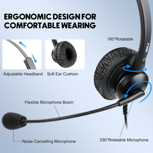 MKJ Headset for Cisco Phones Dual Ear Landline Headset with Noise Cancelling Microphone for Cisco Telephone CP-7821 7841 7941G 7942G 7945G 7960 79...
