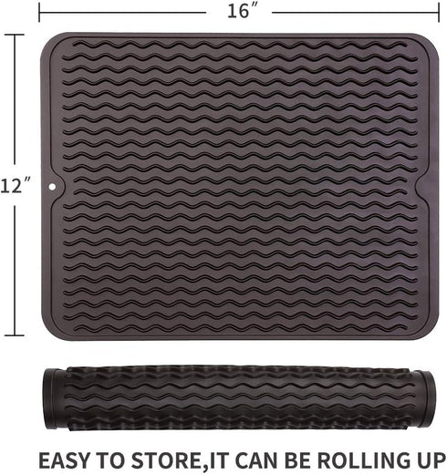 Silicone Dish Drying Mat for Multiple Usage,Easy clean,Eco-friendly,Heat-resistant Silicone Mat for Kitchen Counter or Sink,Refrigerator or drawer...