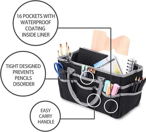 JJRING Craft and Art Organizer Tote Bag - 600D Silver Nylon Fabric Art Caddy with Pockets - for Art, Craft, Sewing, Medical, and Office Supplies S...