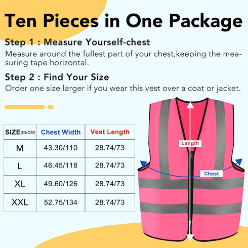 3-Pack Reflective Safety Vest For Women Men - High-Visibility Safety Vest with 2in Reflective Strips for Emergency, Construction, and Safety Use-P...