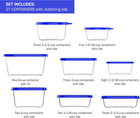 54-Piece Food Storage Containers with Lids - Fridge, Freezer, and Microwave Safe - BPA-Free Food Grade Stain-Resistant Containers by Chef Buddy...