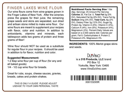 Merlot Wine Flour/Wine Powder made 100% from Grape Skins and Seeds grown in NY Wine Region- Gluten Free Flour Rich in Antioxidants, Protein & Fibe...