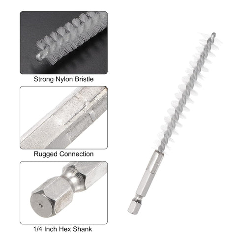 3pcs Nylon Bore Brush 12mm Dia Cleaning Wire Brush with Handle 1/4 Inch Hex Shank for Tubes, Ports, Bearings...