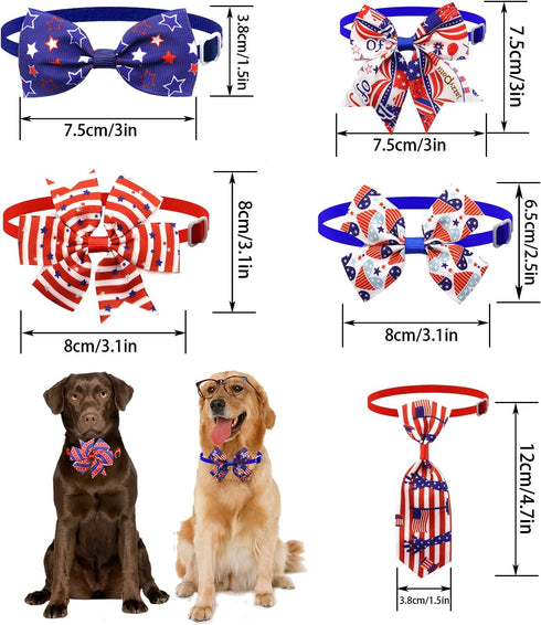 25 Pieces Patriotic Dog Bowties with 5 Kinds of Designs US Independence Day Cat Neckties Adjustable Dog Collar Accessories for Small Medium Pets...