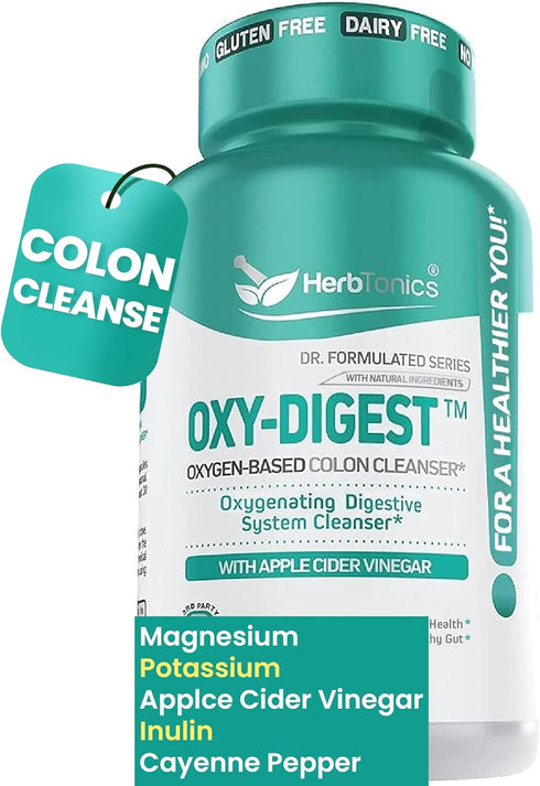 Herbtonics Oxygen Based Colon Cleanse and Detox Digestive System Formula | with Apple Cider Vinegar | Colon Cleanser Pills for Adults | 90 Gluten ...