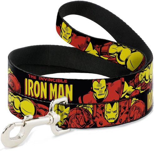 Buckle-Down Pet Leash - THE INVINCIBLE IRON MAN Action Poses Black/Red/Yellow - 4 Feet Long - 1.5" Wide...