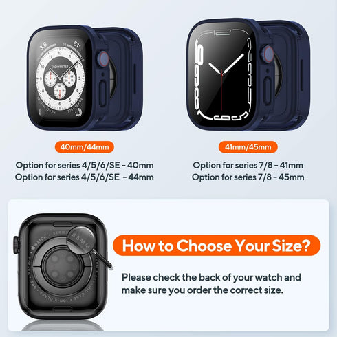 2 Pack 2 in 1 Waterproof Case for Apple watch Series SE SE2 6 5 4 44mm, Straight Edge PC Front & Back Bumper with Tempered Glass Screen Protector ...