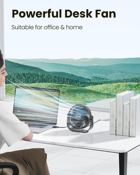 Gaiatop USB Desk Fan, 3 Speeds with Strong Airflow, 5.5 Inch Quiet Small Portable Table Fan, 90° Rotate Personal Cooling Fan For Bedroom Home Offi...