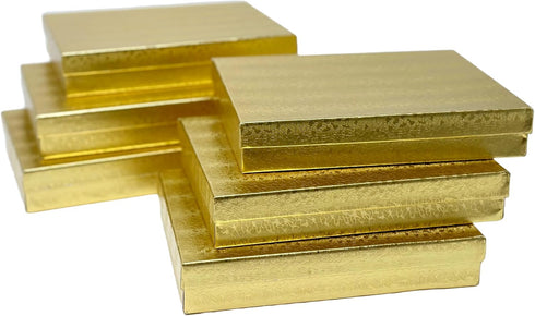 RJ Displays 6 Pack Gold Foil Paper Cotton Filled Lidded Jewelry Gift Box Necklace, Belt Buckle, Pendant, Brooch, Bracelet, Bangle, anklet Size- 7"...