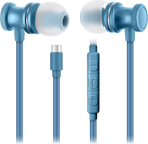 Sentry OSE450 Blue Headphones in-Ear Earbuds with Wired USB-C Connection, Inline Volume Controller & Microphone, Noise Isolation...