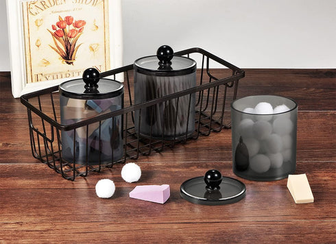 SheeChung 6 Pack Qtip Dispenser Apothecary Jars Bathroom with Labels - Qtip Holder Storage Canister Clear Plastic Acrylic Jar for Cotton Ball, Pad...