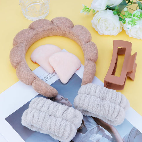 COCIDE 6 Pcs Spa Headbands for Women Washing Face Wristband Set Makeup Skincare Hairbands for Girls Terry Cloth Puffy Padded Headwear Non Slip Thi...
