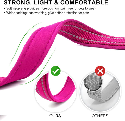 azuza Reflective Dog Collar,Soft Neoprene Padded Pet Collar with ID Tag Ring,Adjustable for Large Dogs,Hot Pink,L...