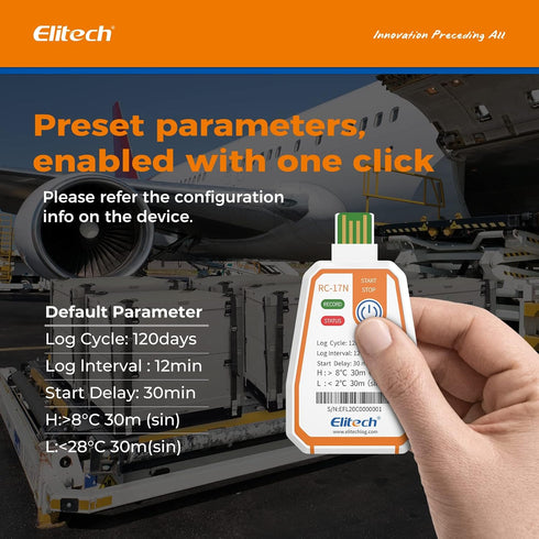 Elitech RC-17N NFC Disposable USB Temperature Data Logger PDF Report Light Indicator...