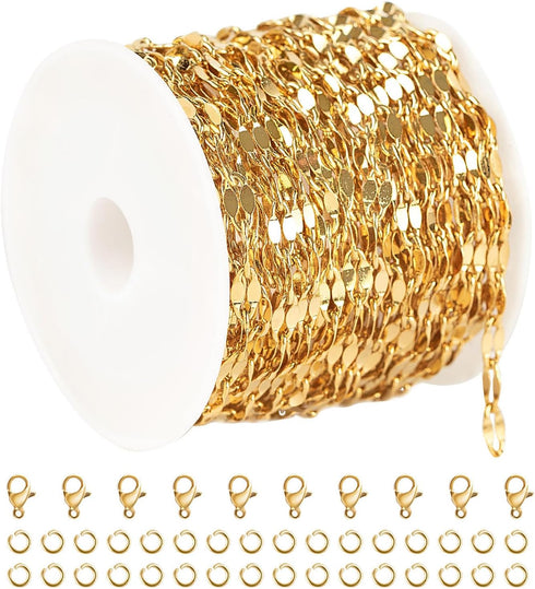UMAOKANG 16.4 Feet Gold Plated Chain for Jewelry Making Stainless Steel Jewelry Making Chains Bulk Lip Chain Roll with Jump Rings and Lobster Clas...