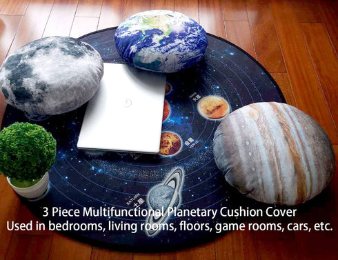 3 Piece Set Kids Space Planet Throw Pillow Covers Solar System Universe Planet Image Decorative Cushion Cover Round Accent Pillow Case 15X15Inch...
