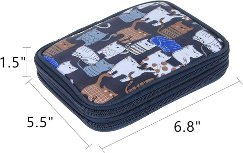 Teamoy Crochet Hook Case - Empty Organizer with Multiple Pockets for Needles & Knitting Accessories, Cats Blue...